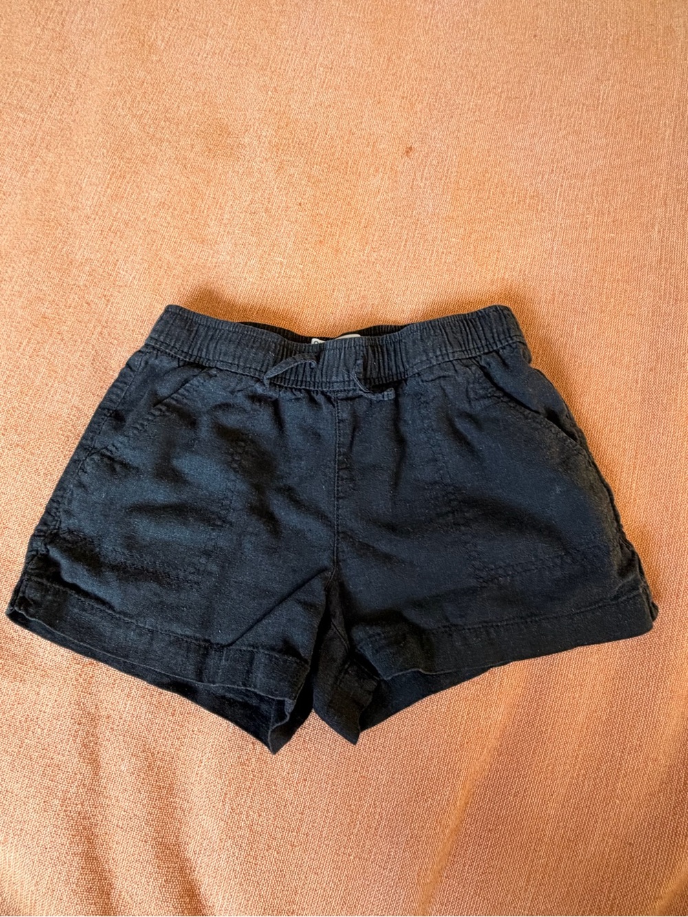 Girls Black Linen Blend Drawstring Shorts